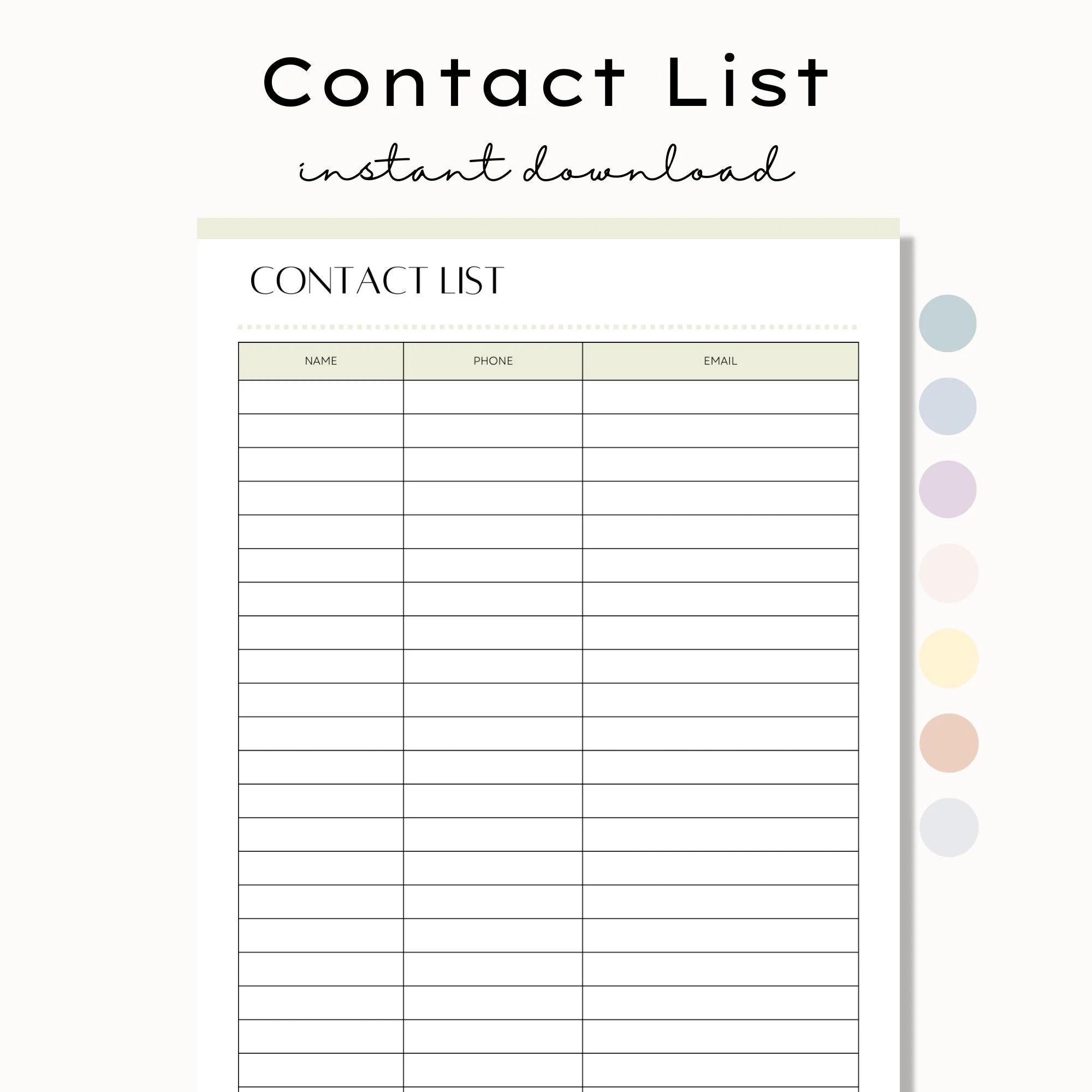 Contact Name And Email List Printable