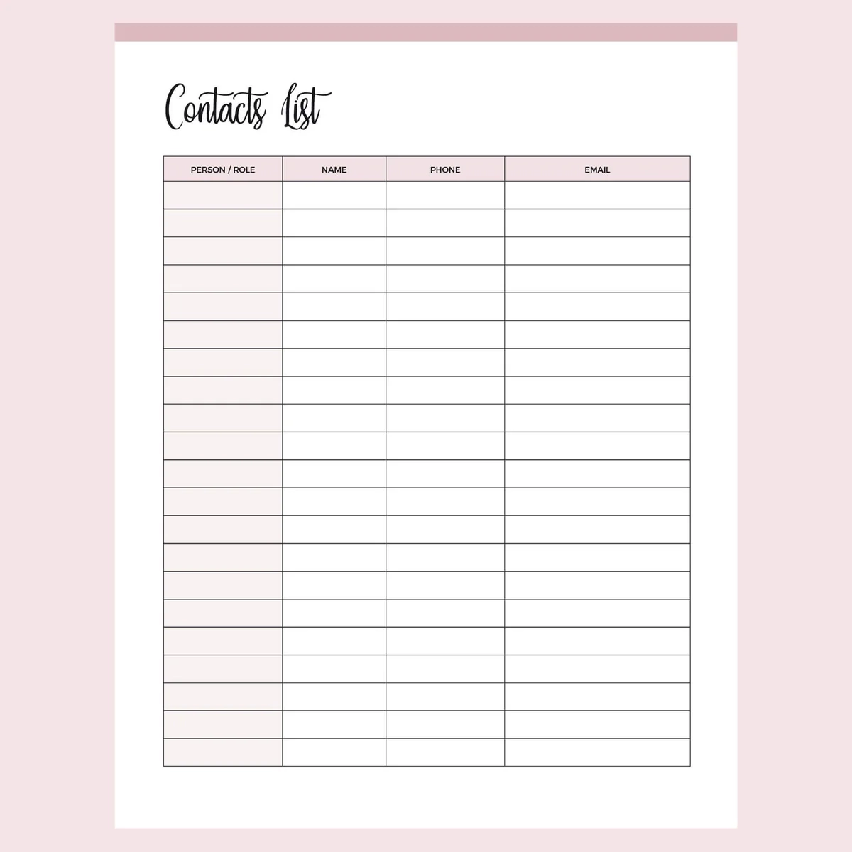 Free Printable Phone List