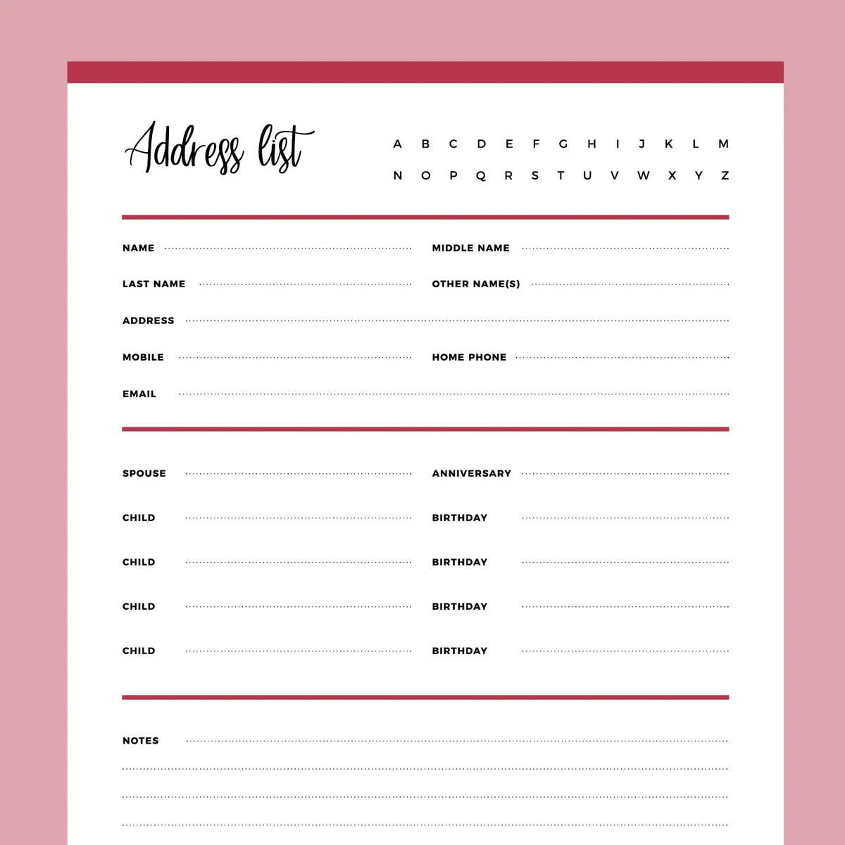 Phone Book List Free Printable