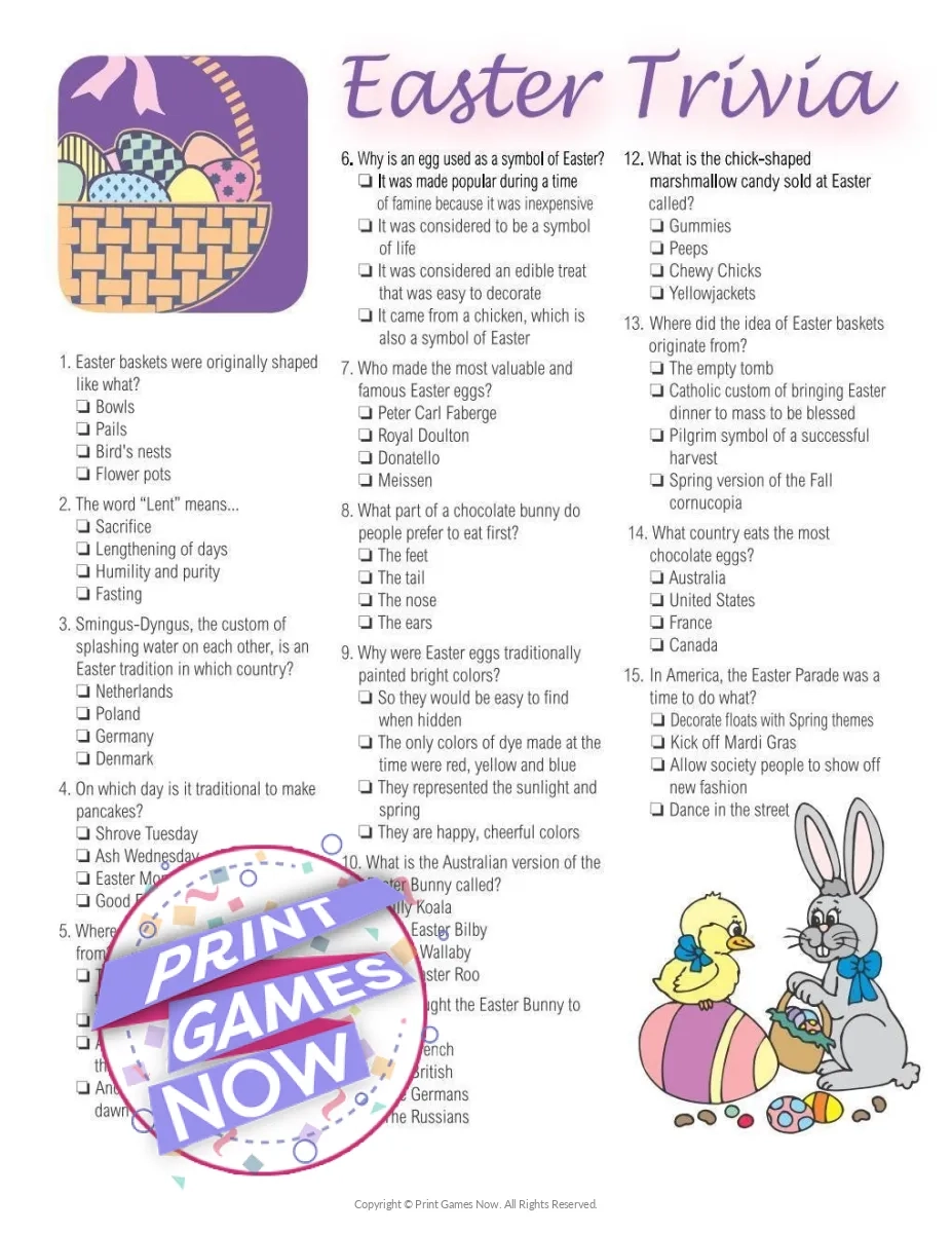 Fun Easter Trivia Printable