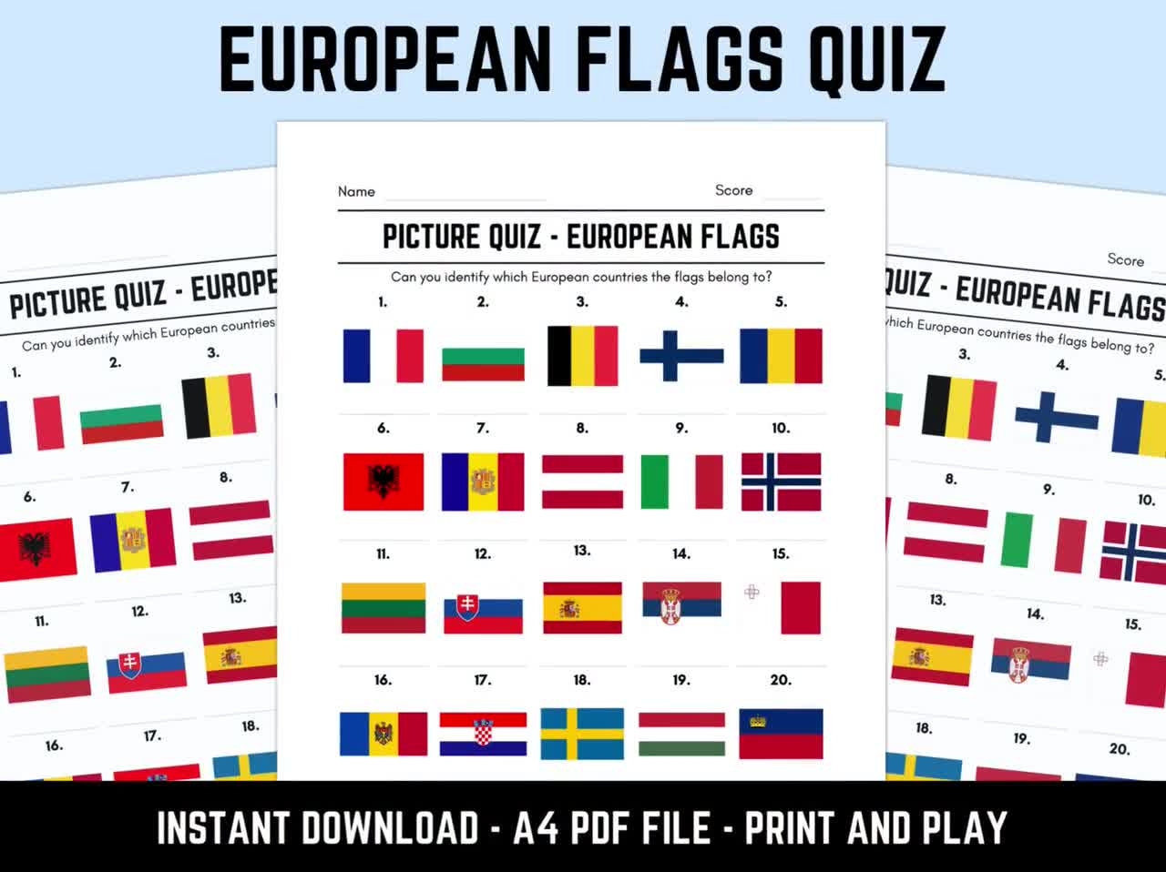 Printable European Flags Picture Quiz With Answers Picture Round Quiz Sheets Pub Quiz Trivia Downloadable Table Quiz Fun Geography Quiz Etsy Israel