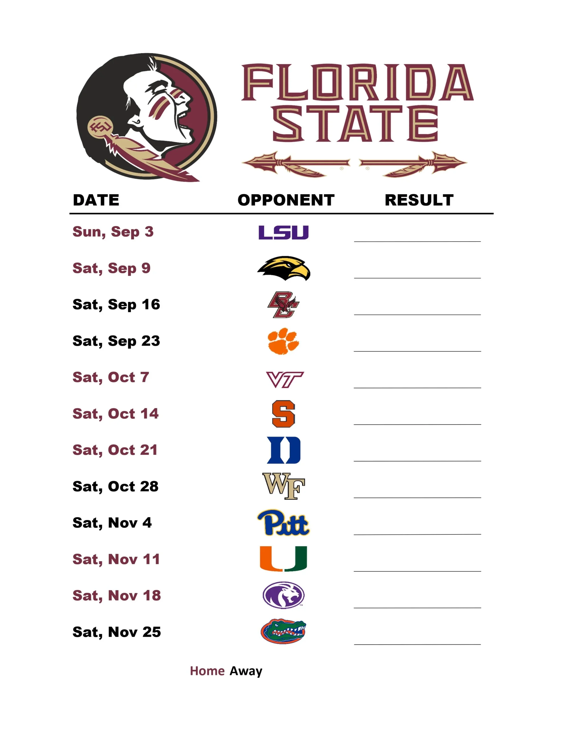 Printable Football Schedule 2026