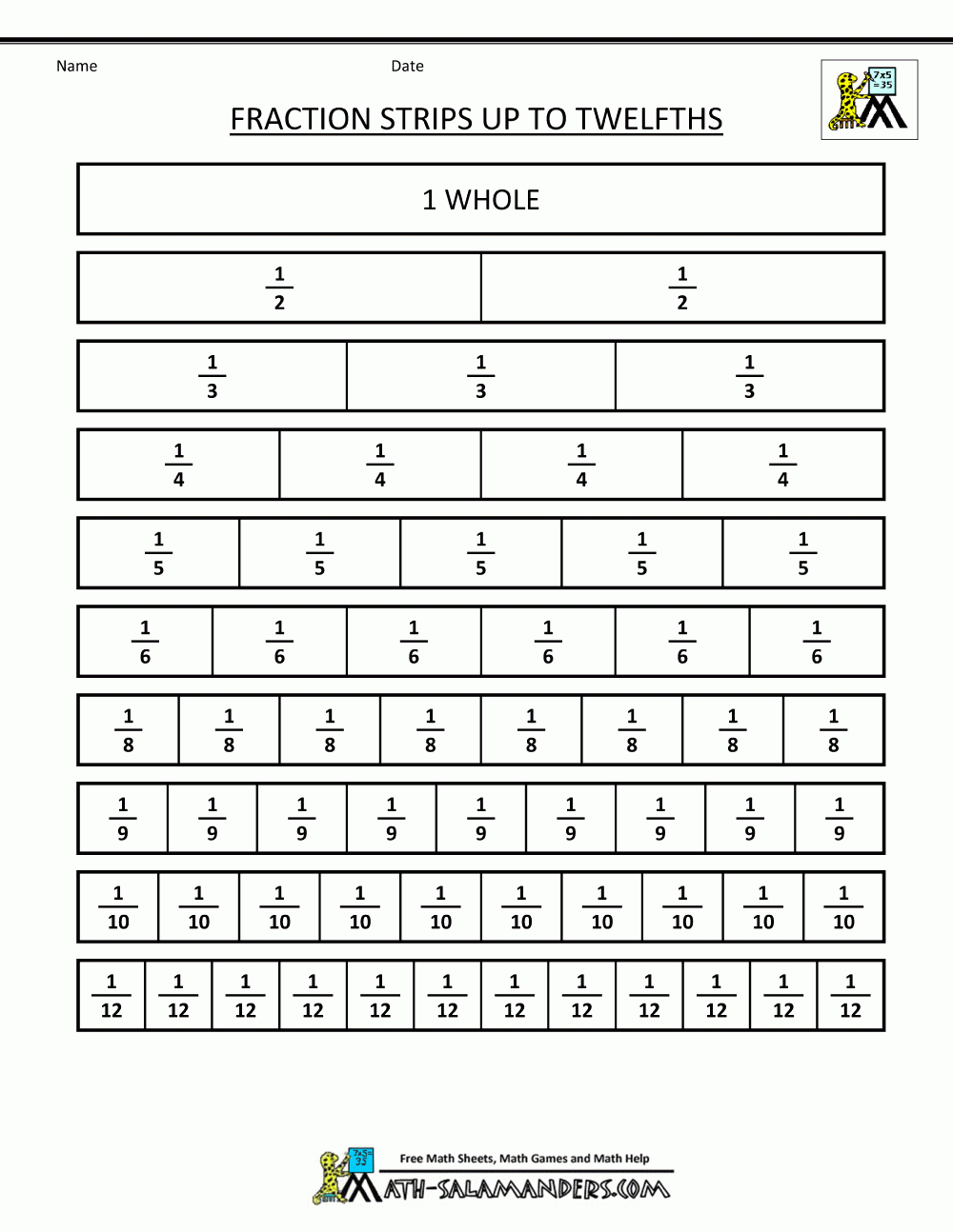 Free Printable Fraction Bar Chart