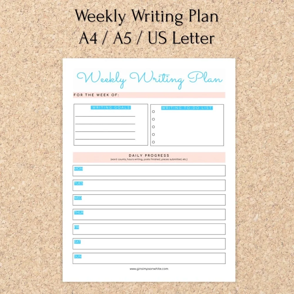 Printable free Weekly Writing Plan Ginger Simpson White