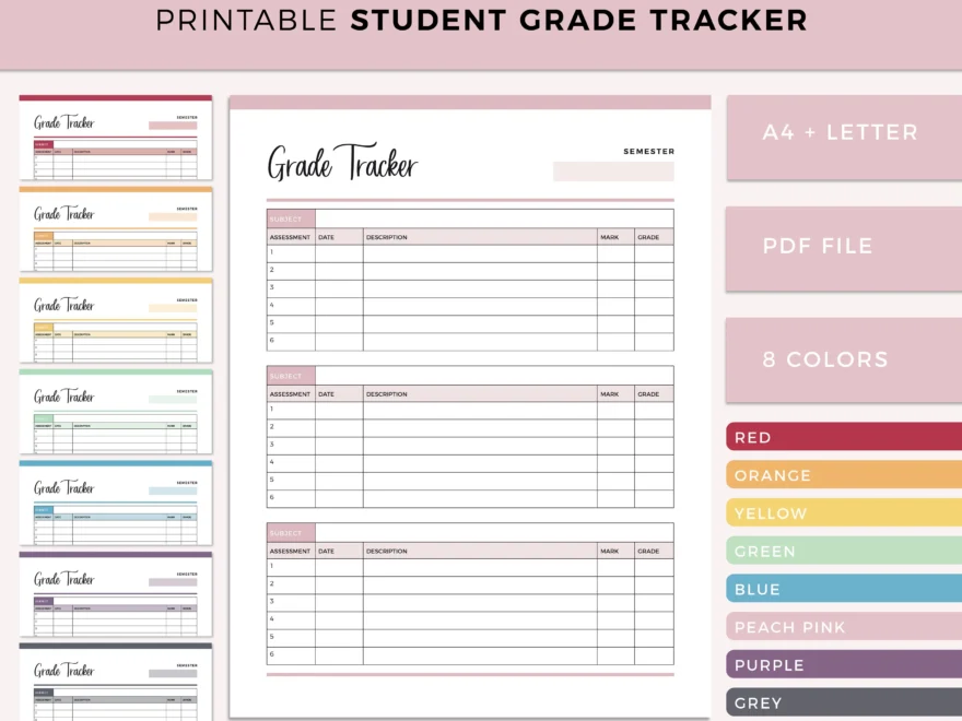 Printable Grade Tracker Homeschool Gradebook Student Grading Sheet And Organizer Track Your College And University Grades In Your Planner Etsy