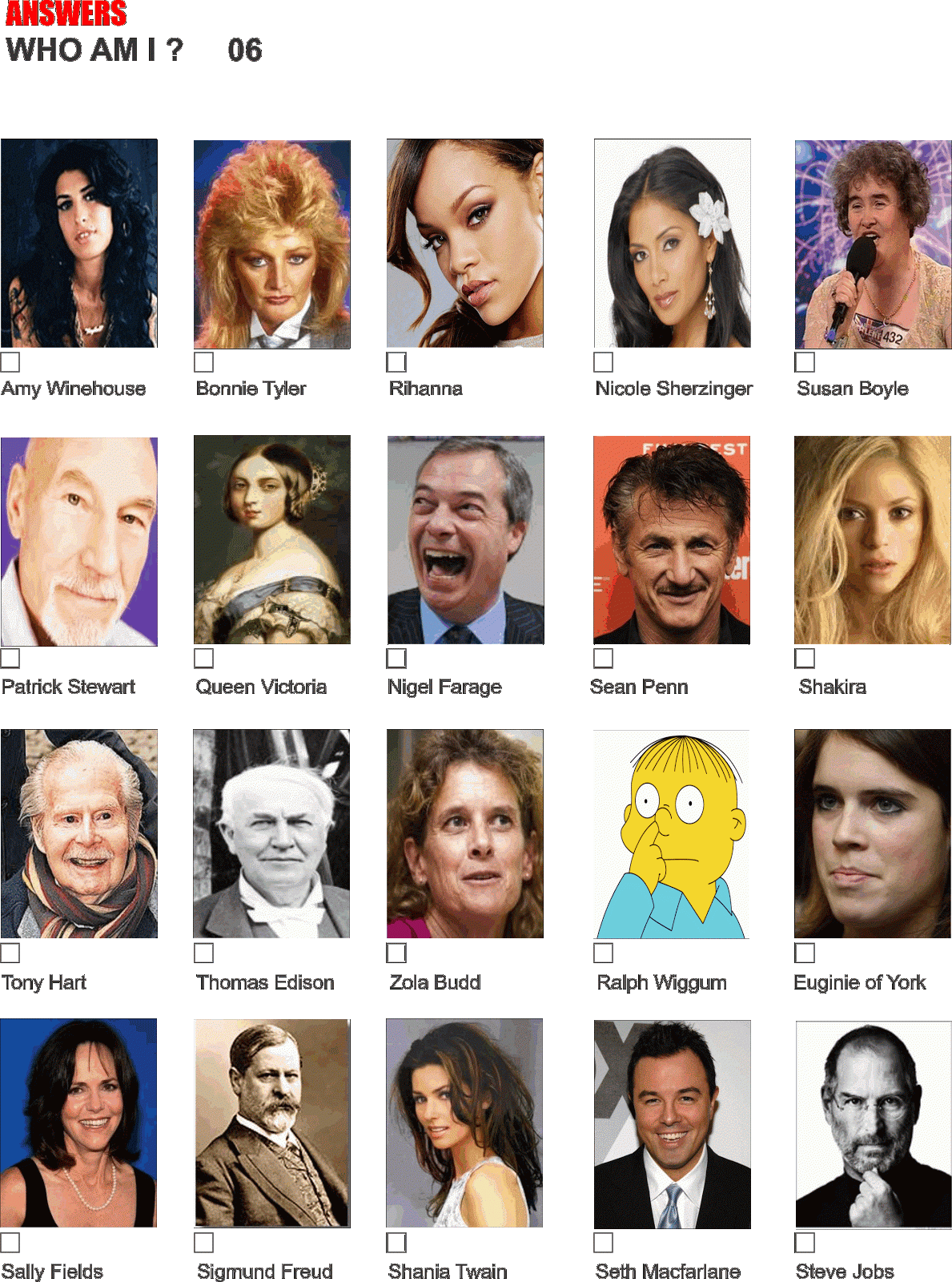 Printable Guess The Celebrity Picture Quiz