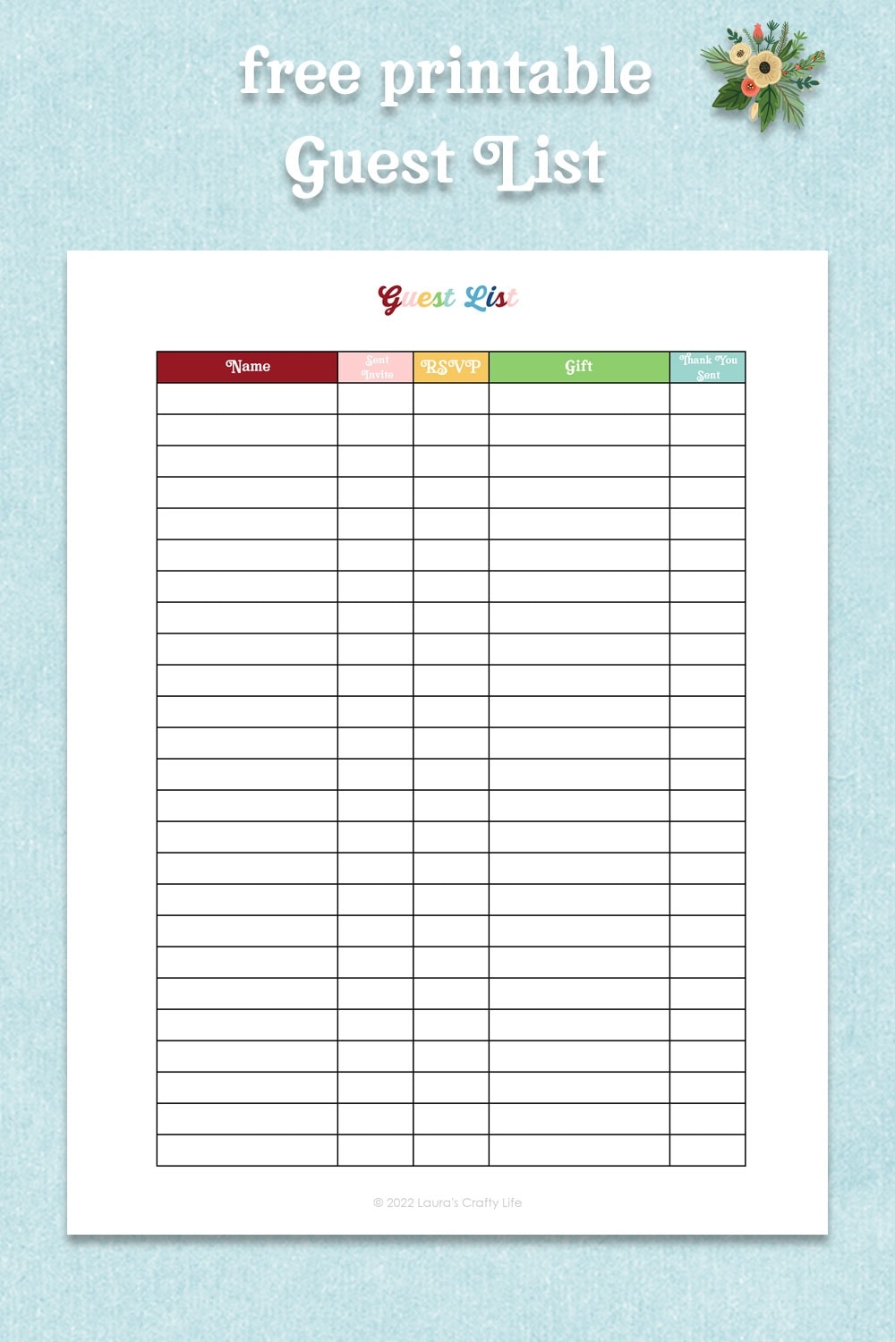 Printable Party Guest List