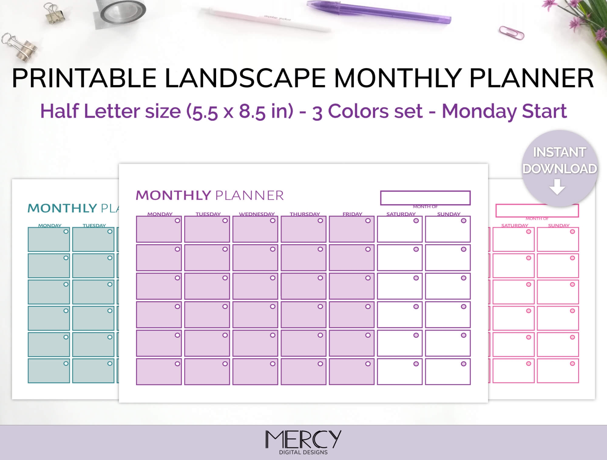 Free Printable Monthly Planner Half Page
