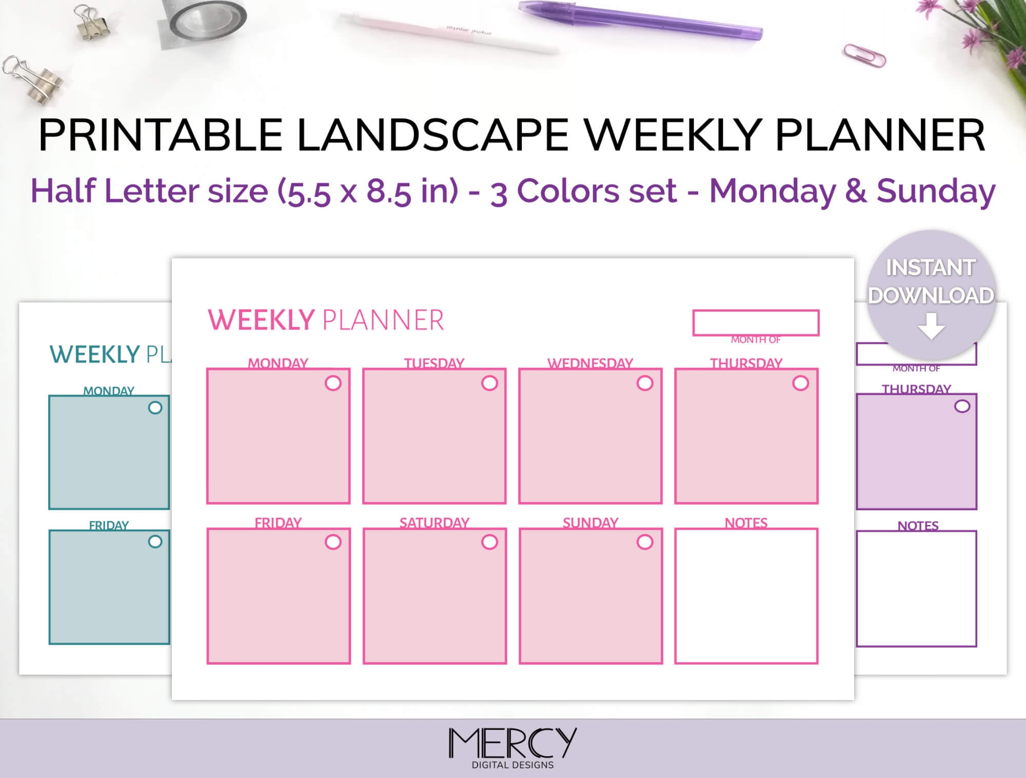 Weekly Half Page Planner Printable