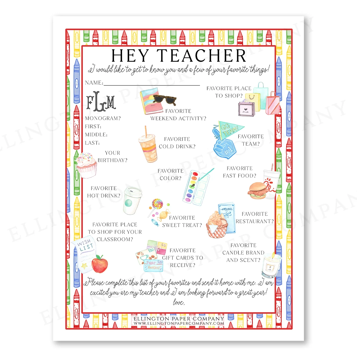 Printable Hey Teacher Wishlist Crayons Restaurant Option Digita Ellington Paper Company