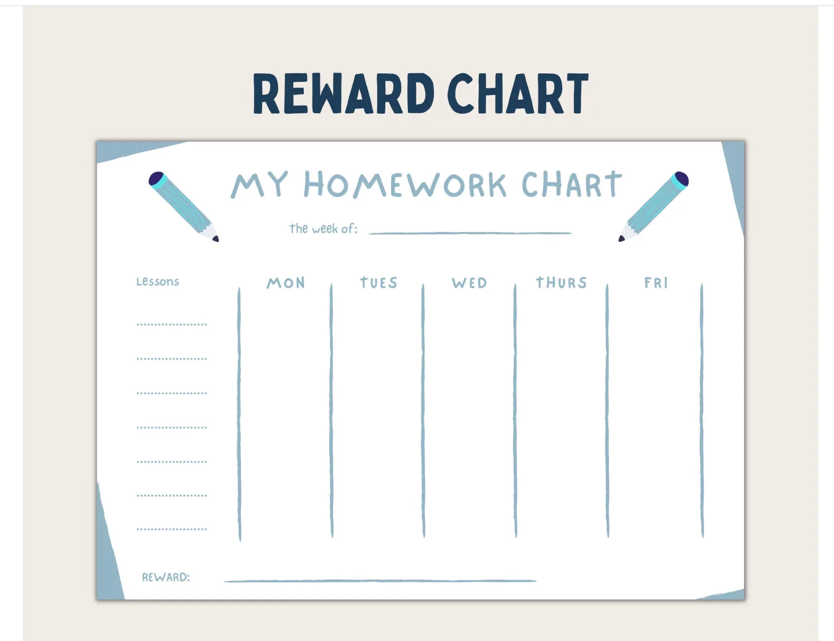 Printable Homework Reward Chart Daily And Weekly Homework Chart Etsy