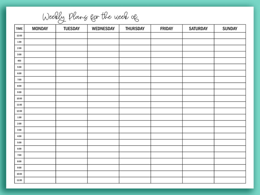 Printable Hourly Calendar Set Daily And Weekly Hourly Calendars