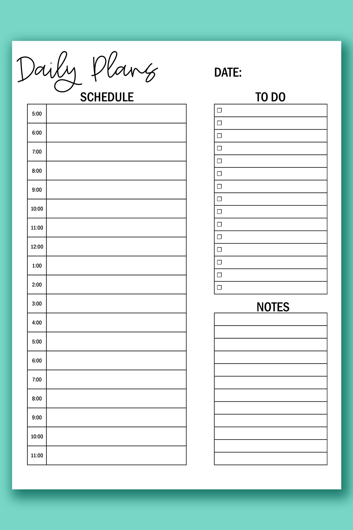 Printable Daily Hourly Schedule