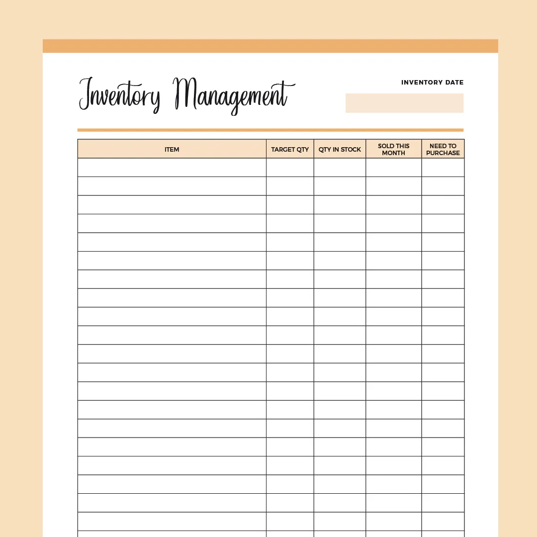 Printable Inventory Sheet US Letter And A4 PDF Instant Download Plan Print Land