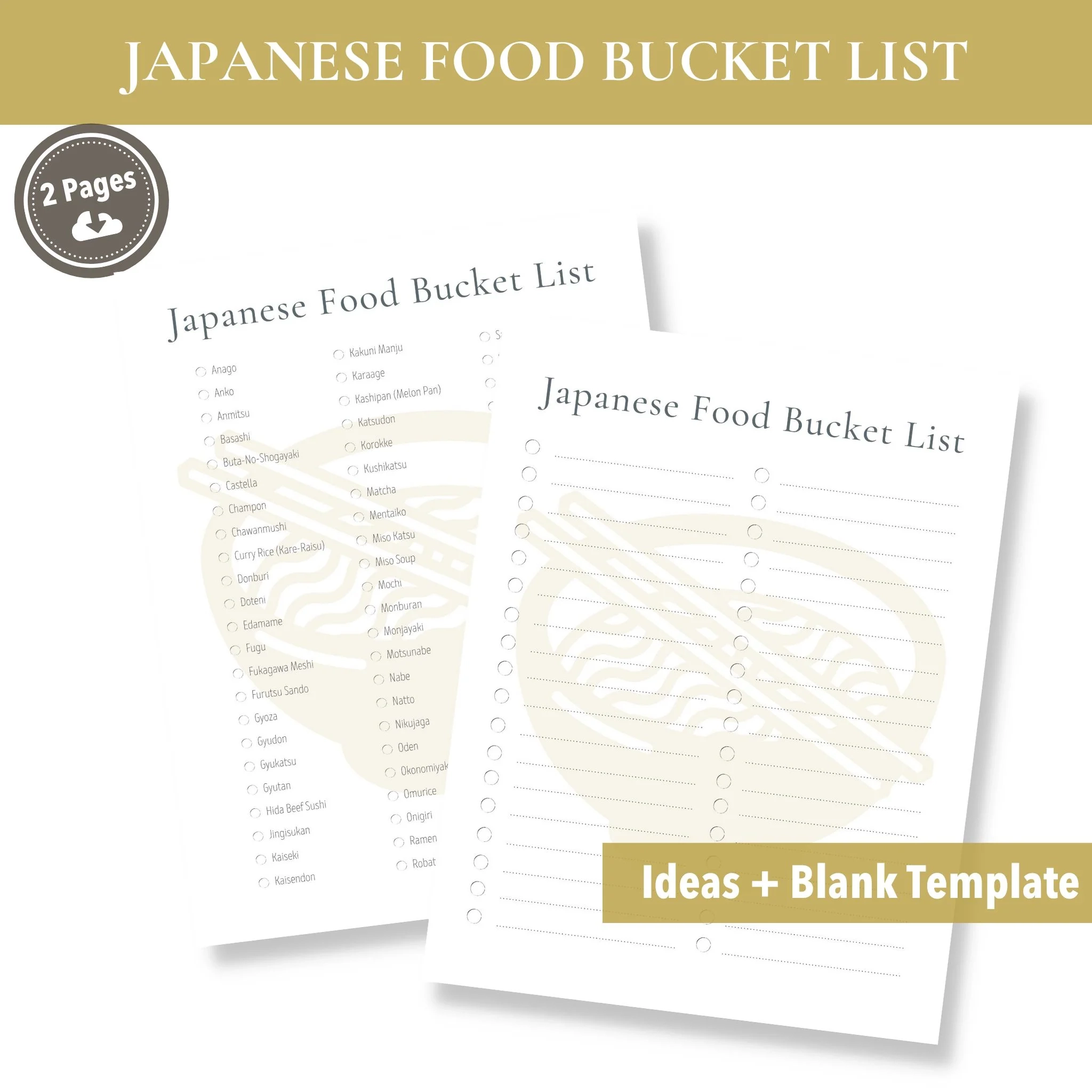 Printable Japanese Food Bucket List Blank Template Included Buck Co 