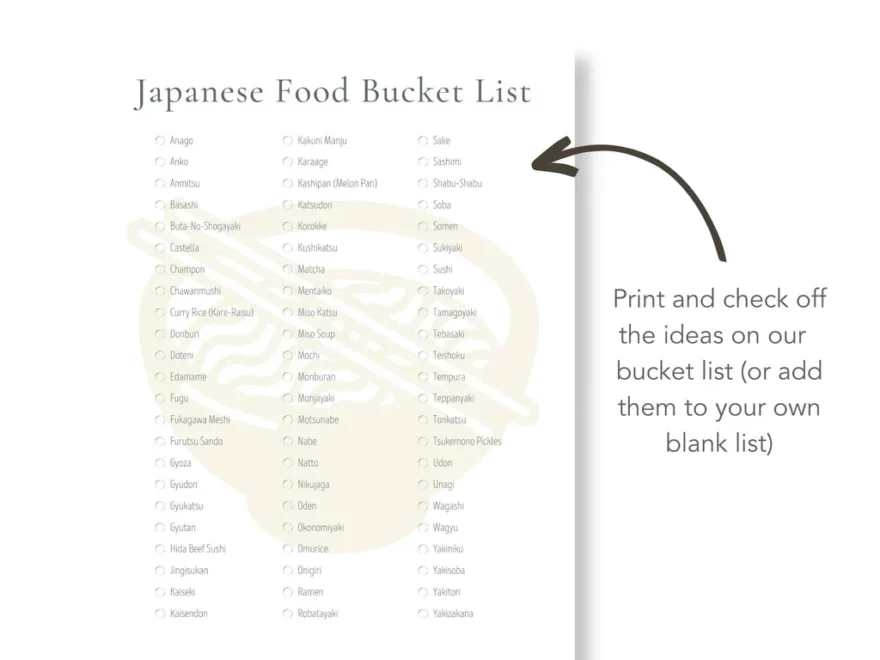Printable Japanese Food Bucket List Blank Template Included Buck Co
