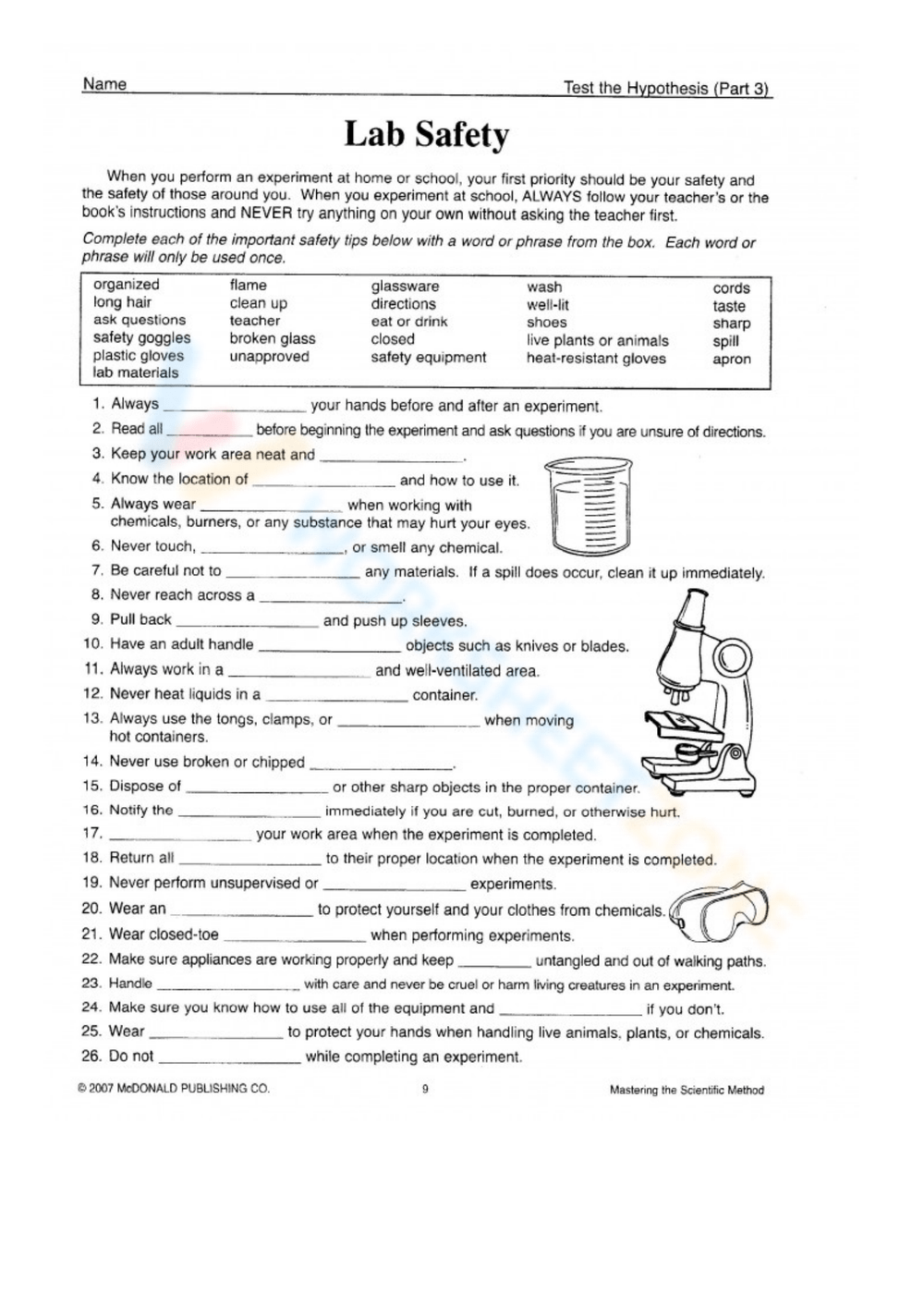 Safety Shop Rules Quiz Printables School