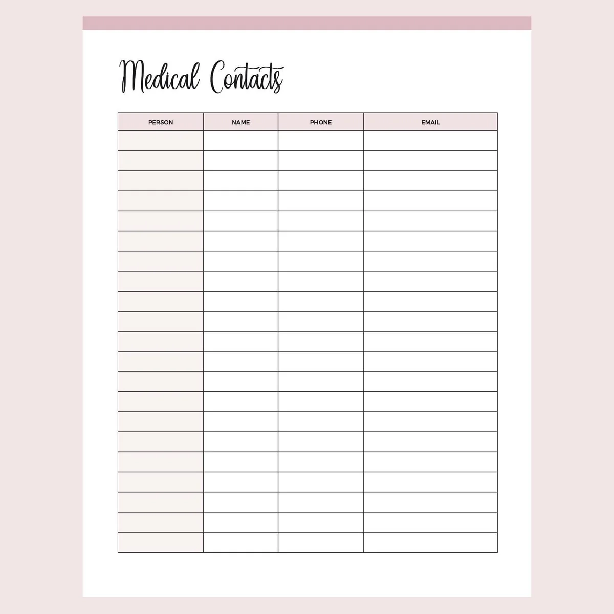 Printable Medical Contact List Plan Print Land