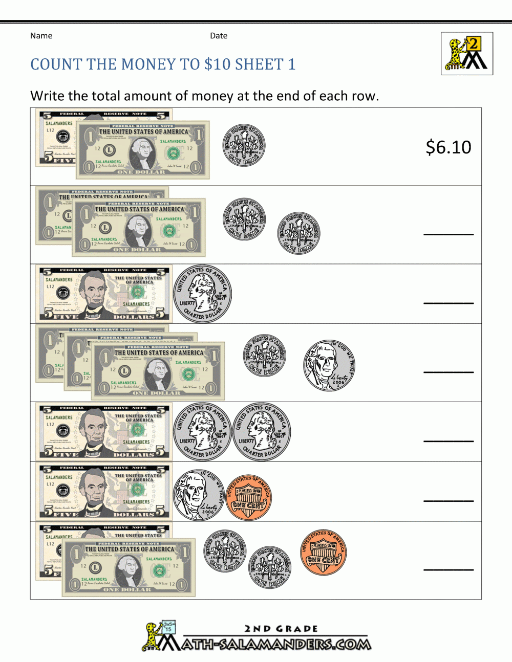 Counting Money Quiz Free Printable