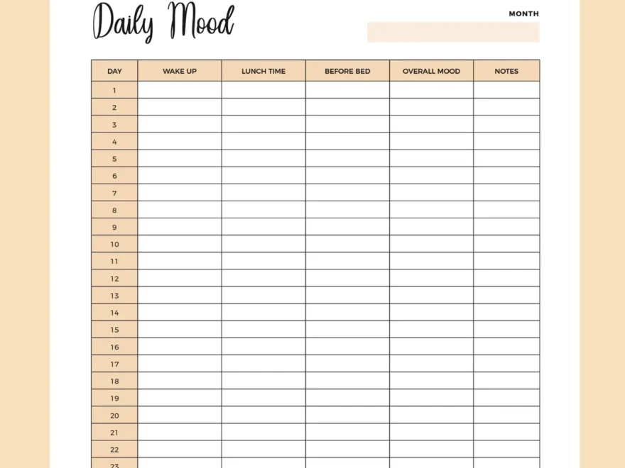Printable Monthly Mood Tracker Plan Print Land