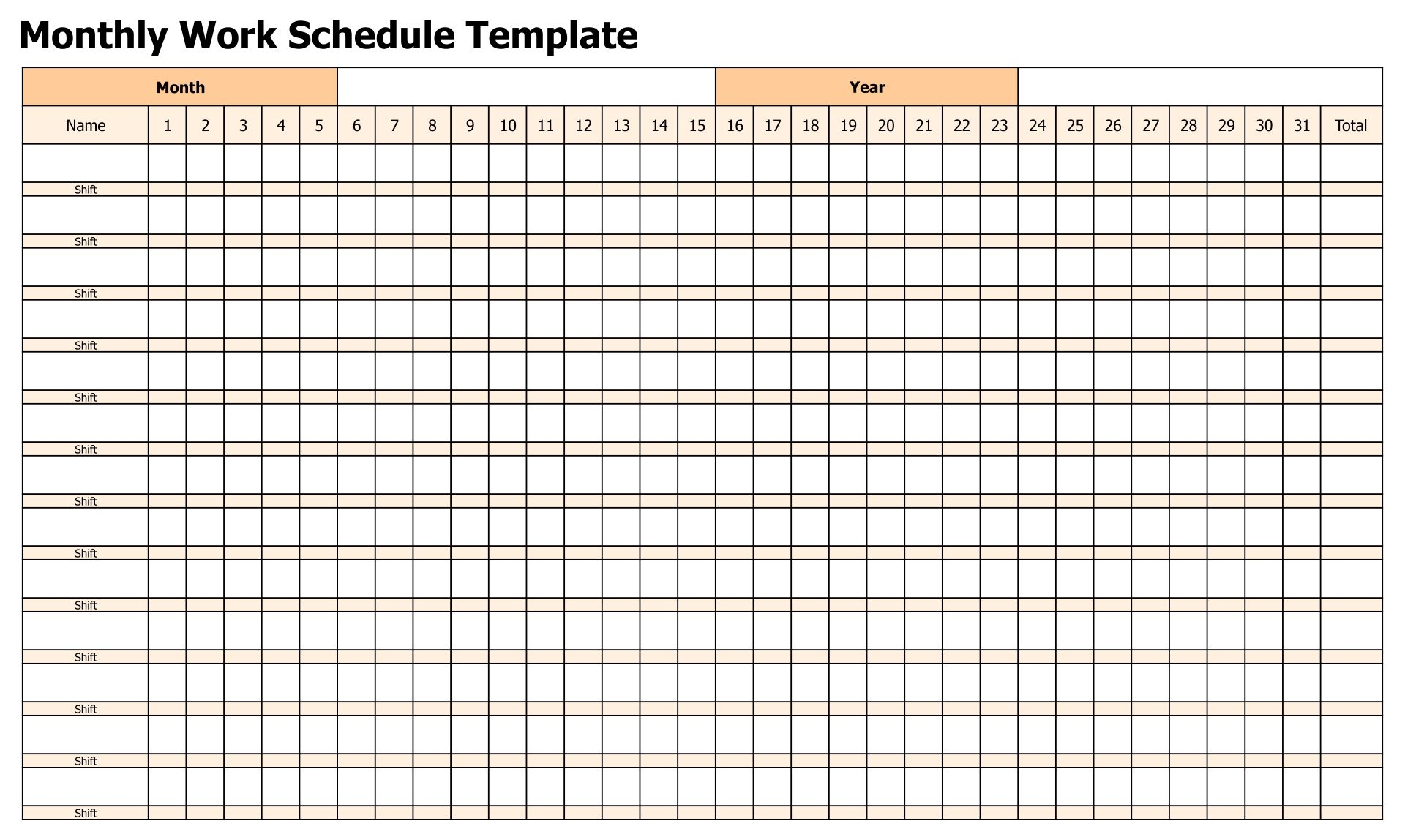 Free Printable Monthly Work Schedules