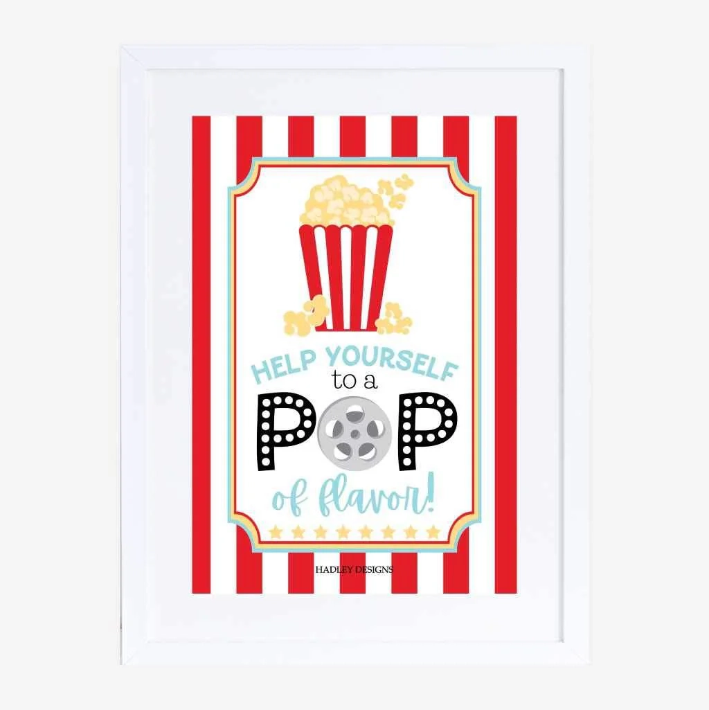 Printable Movie Party Popcorn Bar Sign Template Hadley Designs Printables