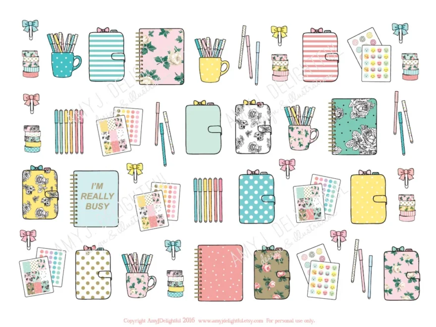 Printable PLANNER LOVE Stickers Digital File Instant Download Planner Accessories Pens Planner Girl Bando Happy Planner Hand Drawn Etsy