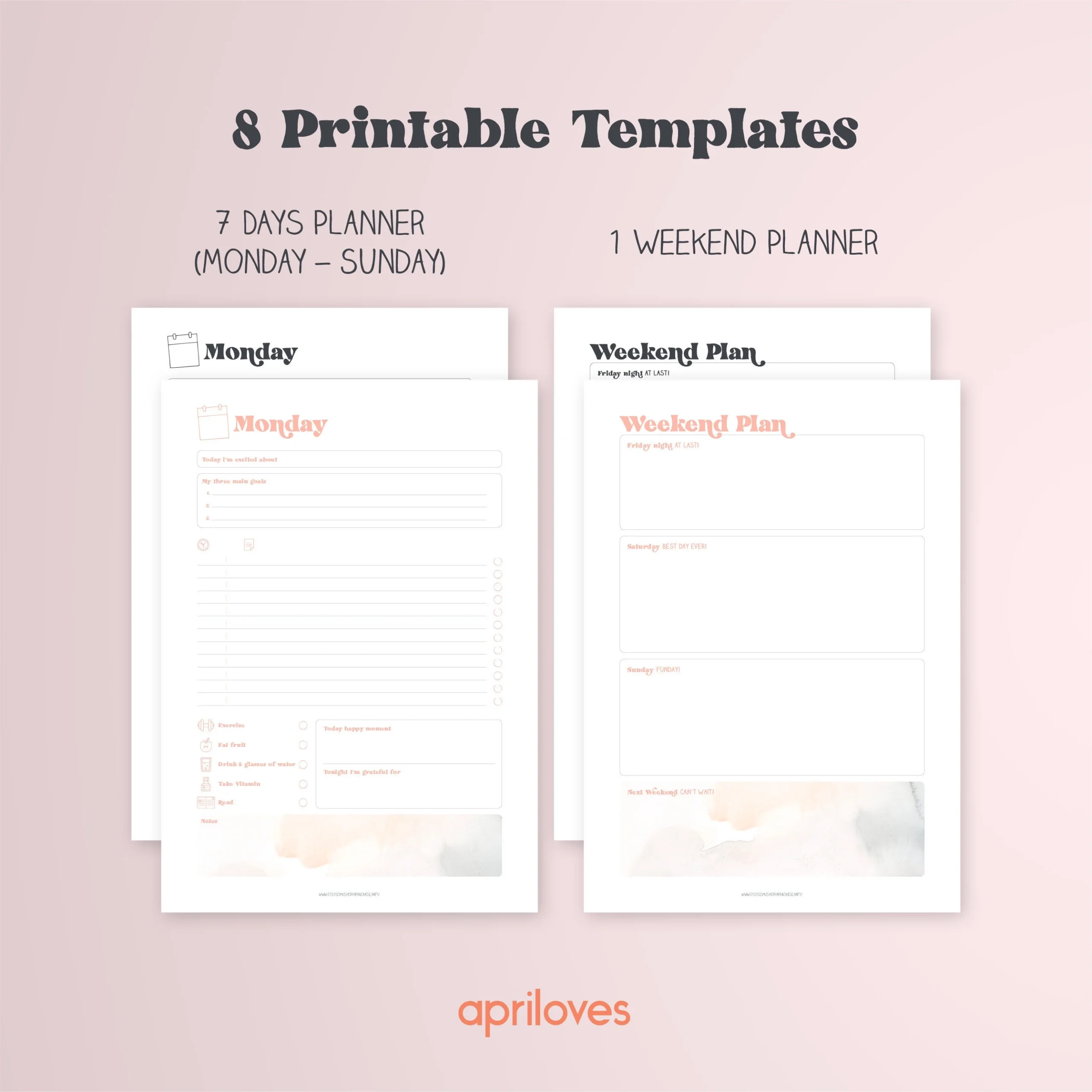 PRINTABLE Planner Templates Daily Planner Weekend Planner Work Productivity Planner Printable Everyday Journal Printable Day Planner Etsy