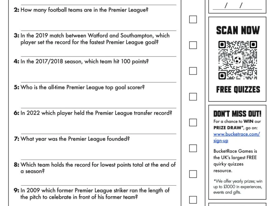Printable Premiere League Football Quiz Questions 2022 Etsy