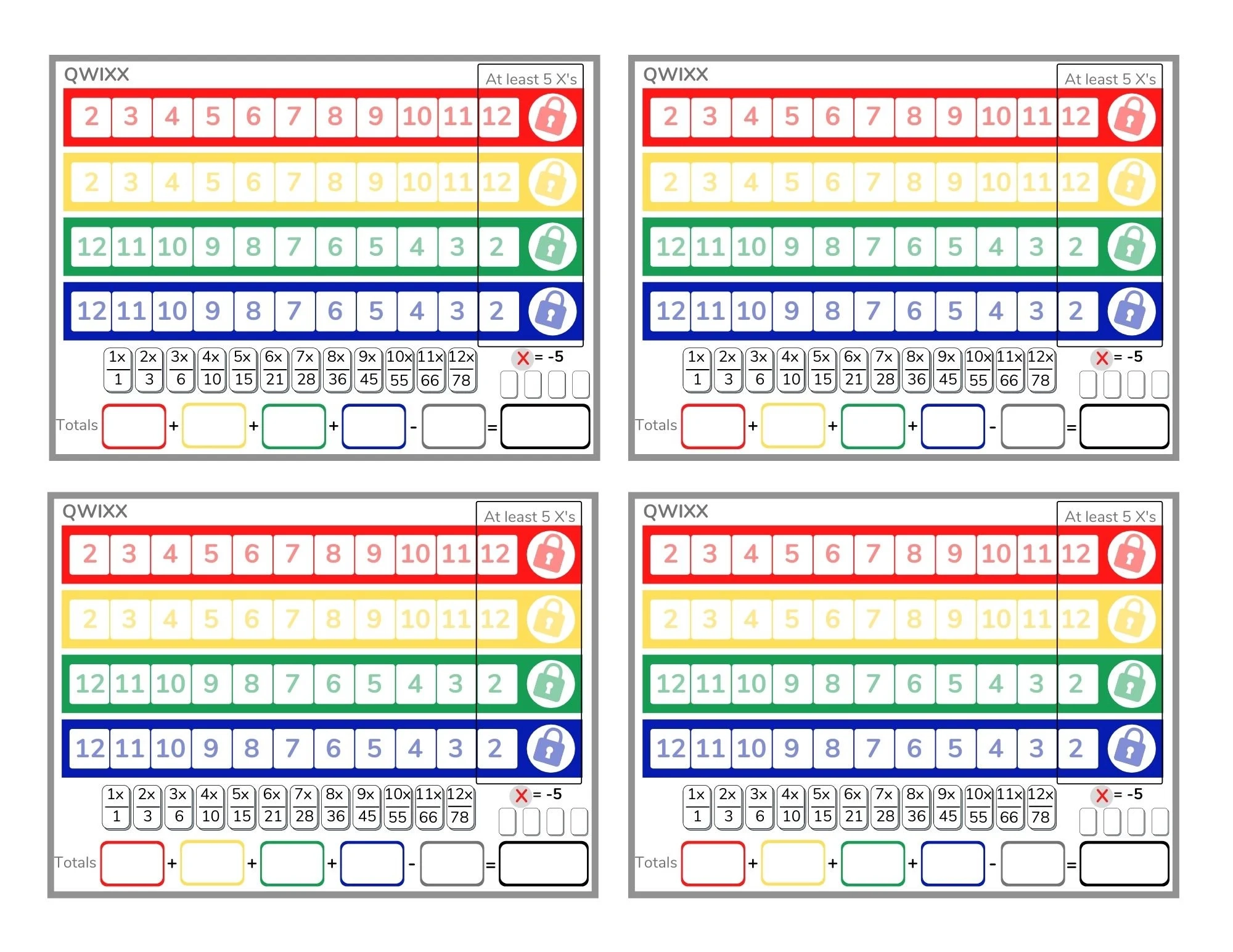 Printable Quixx Score Sheets Dice Game Scorecard PDF Download Etsy
