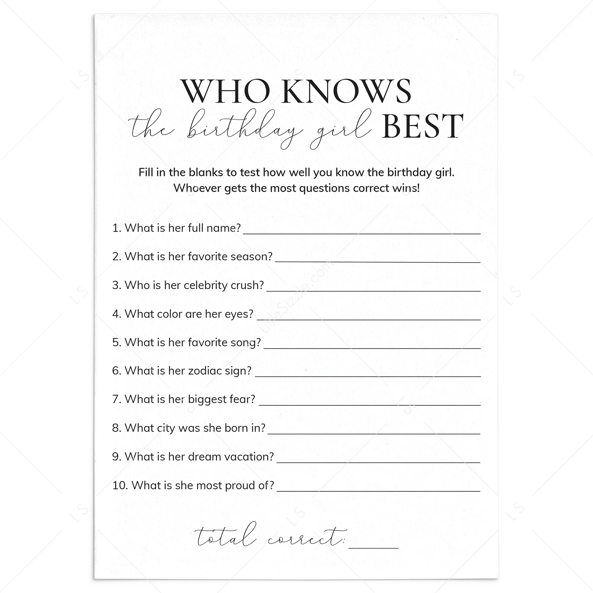 Printable Quizzes For Girls
