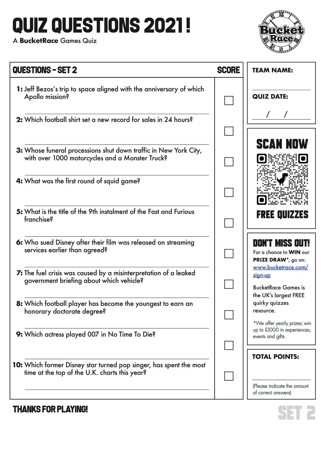 Printable Quiz Questions 2021 Set 2 Etsy