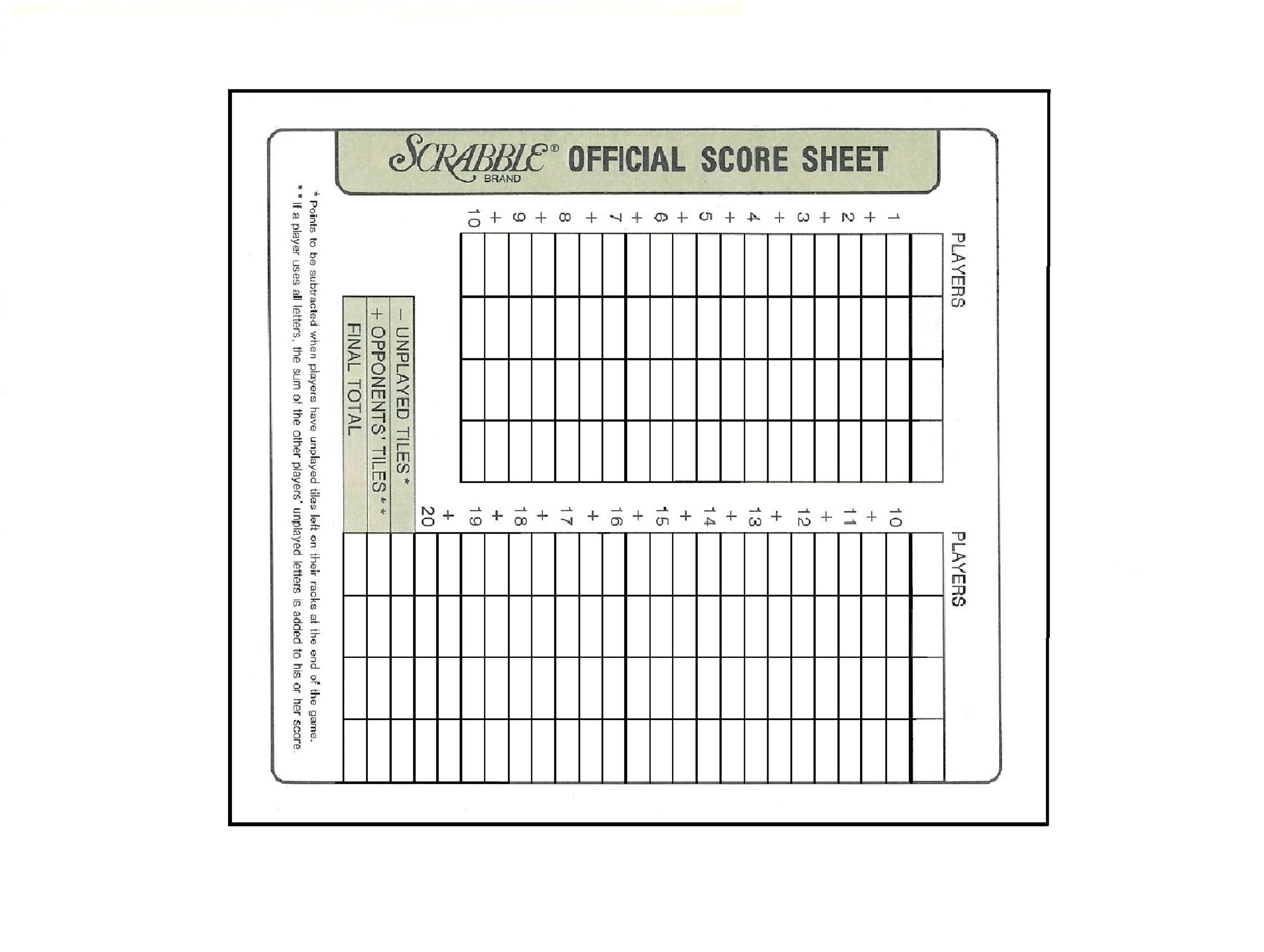 Printable Replacement Score Card For Scrabble A4 US Letter PDF Sizes