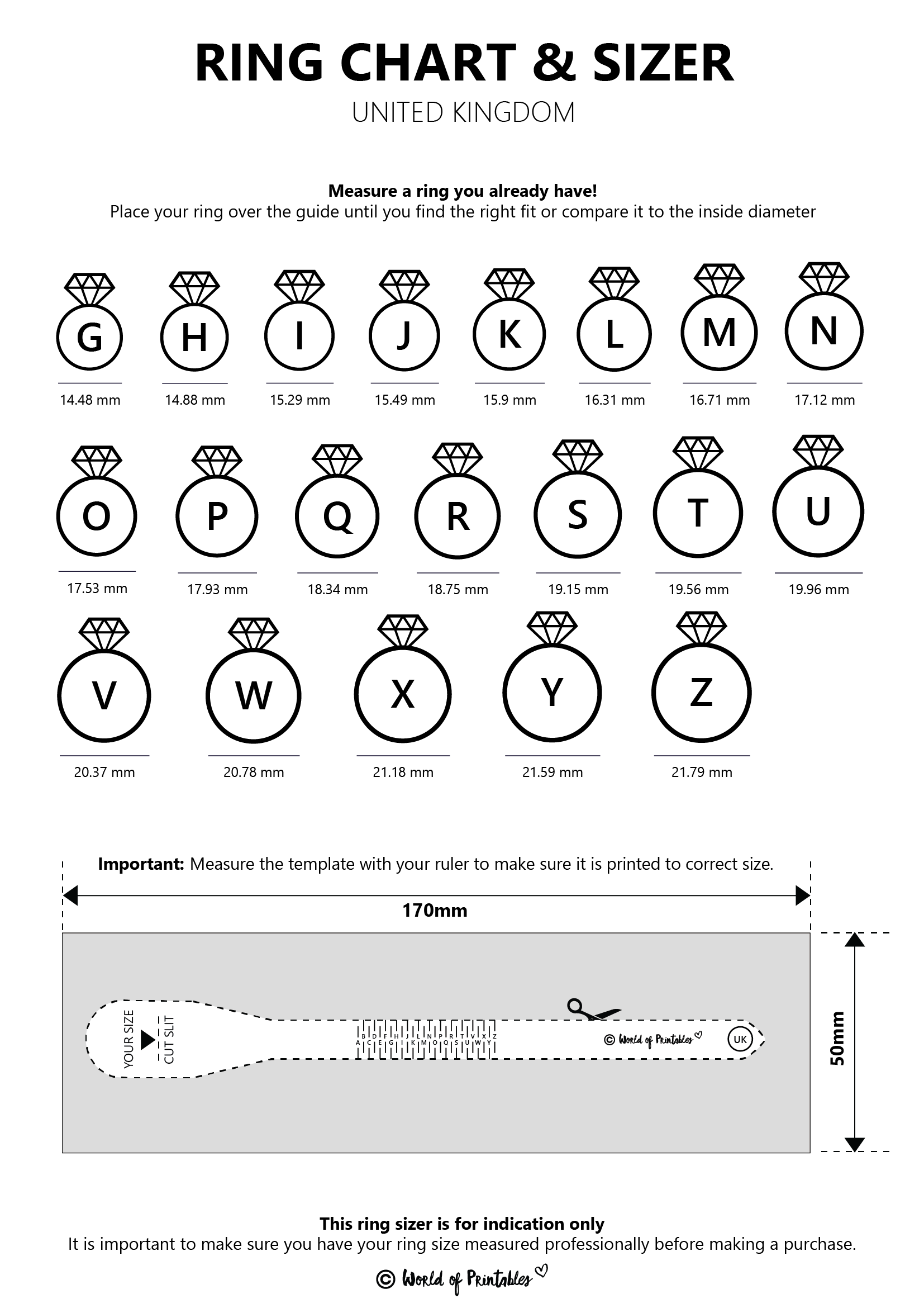 Printable Ring Size Chart Free