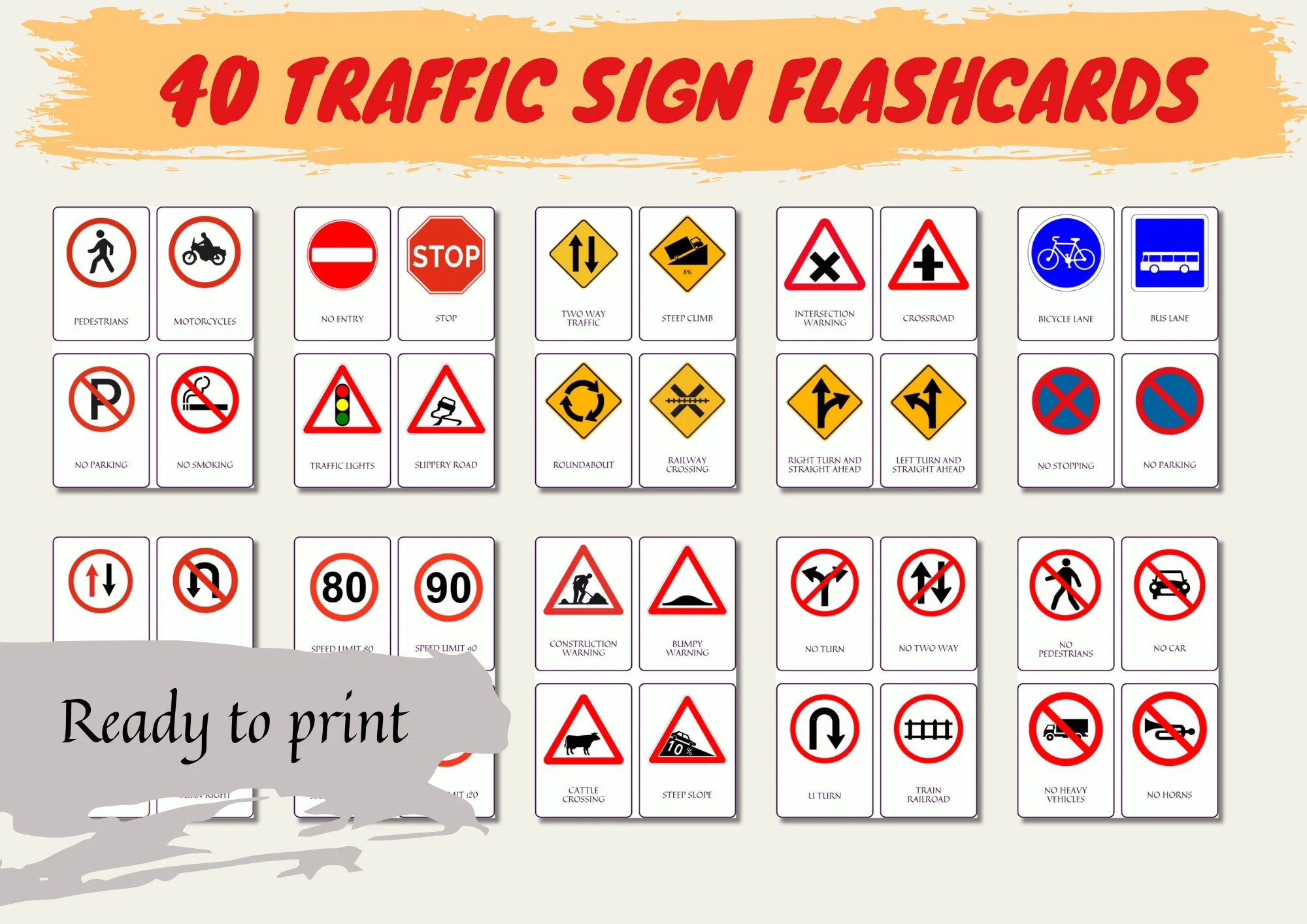 Printable Road Signs Flashcards Preschool Flashcards Montessori Cards Traffic Signs Flashcards Environmental Education Instant Download Etsy