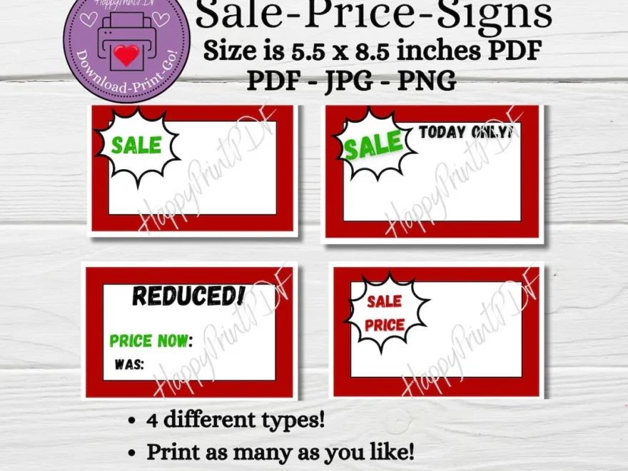 Printable Sale Signs Vendor Booth Yard Sale Decor 4 Bold Designs PDF And JPG Etsy
