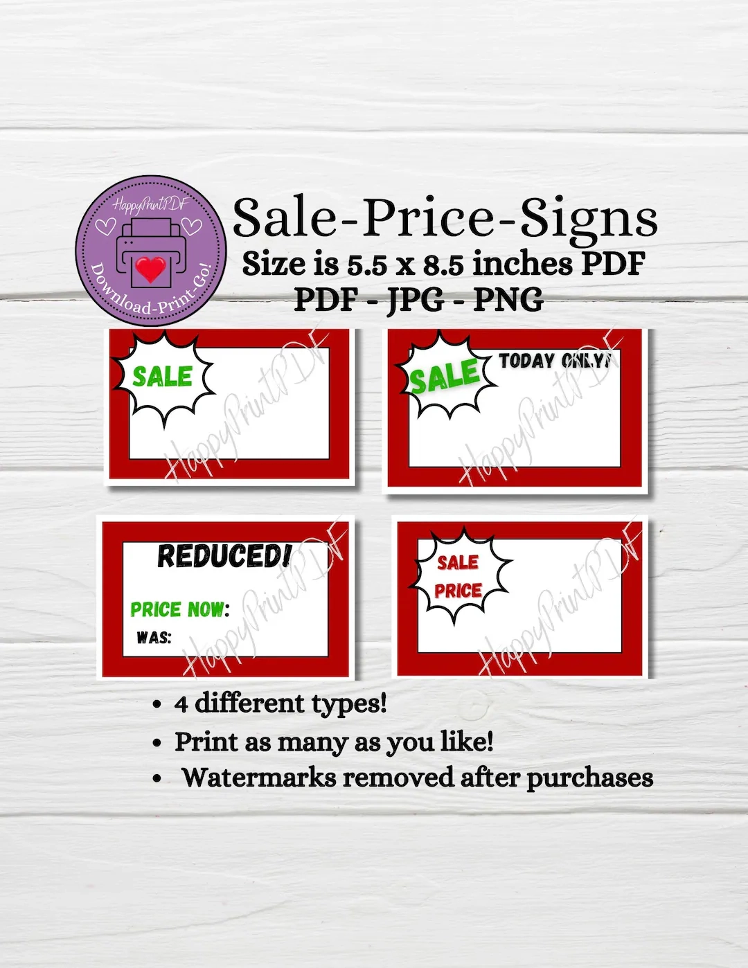 Printable Sale Signs Vendor Booth Yard Sale Decor 4 Bold Designs PDF And JPG Etsy
