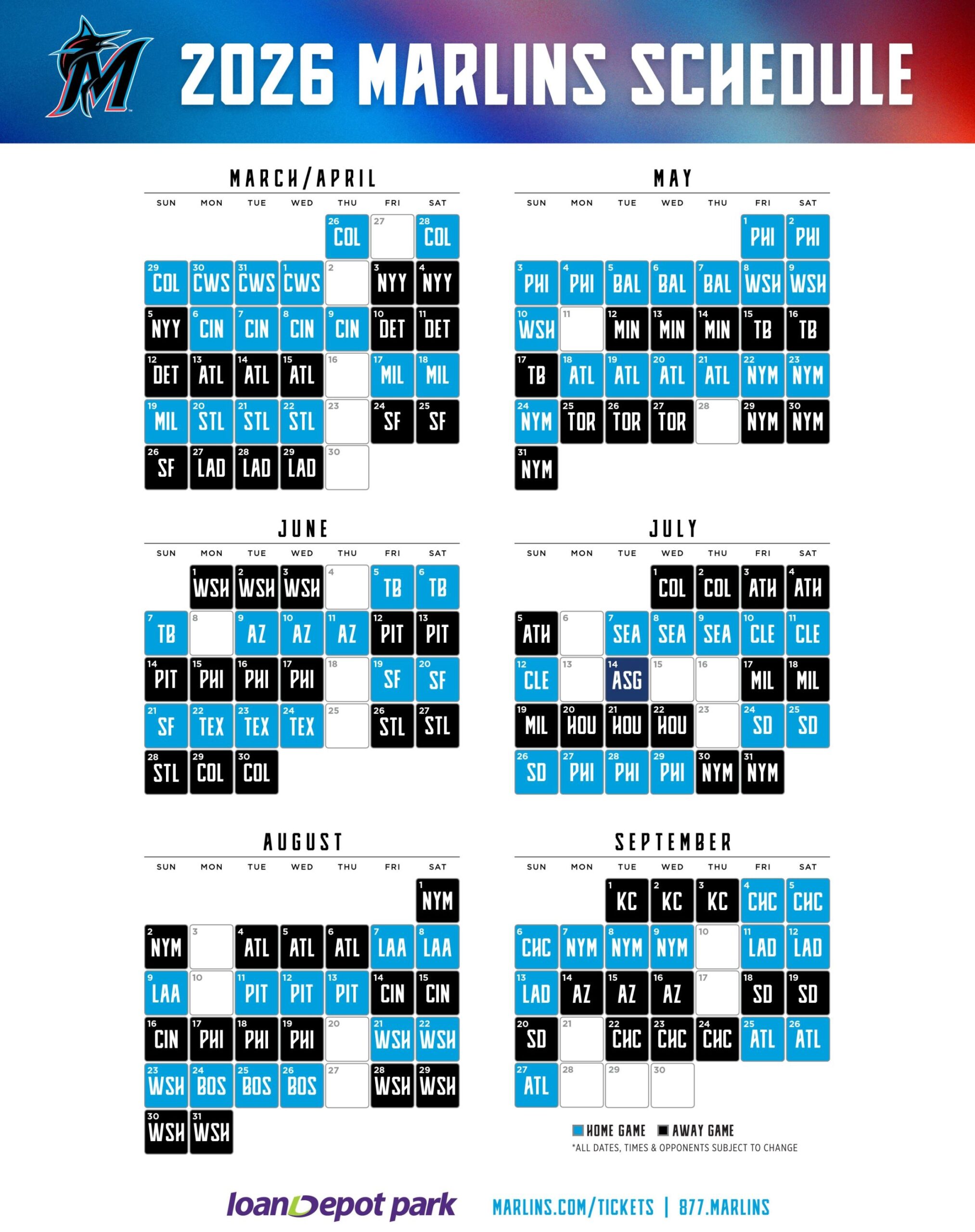Miami Marlins Schedule 2026 Printable