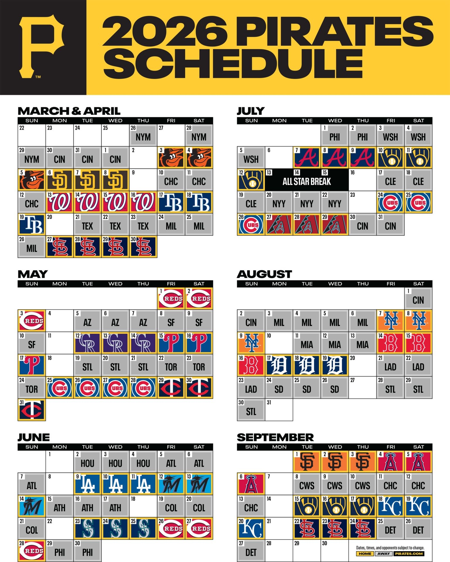 Pittsburgh Pirates Schedule 2026 Printable Pittsburgh Pirates Schedule 2026 Printable