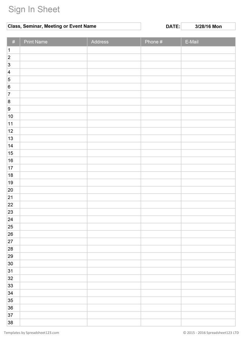 Free Printable Event Sign In Sheet