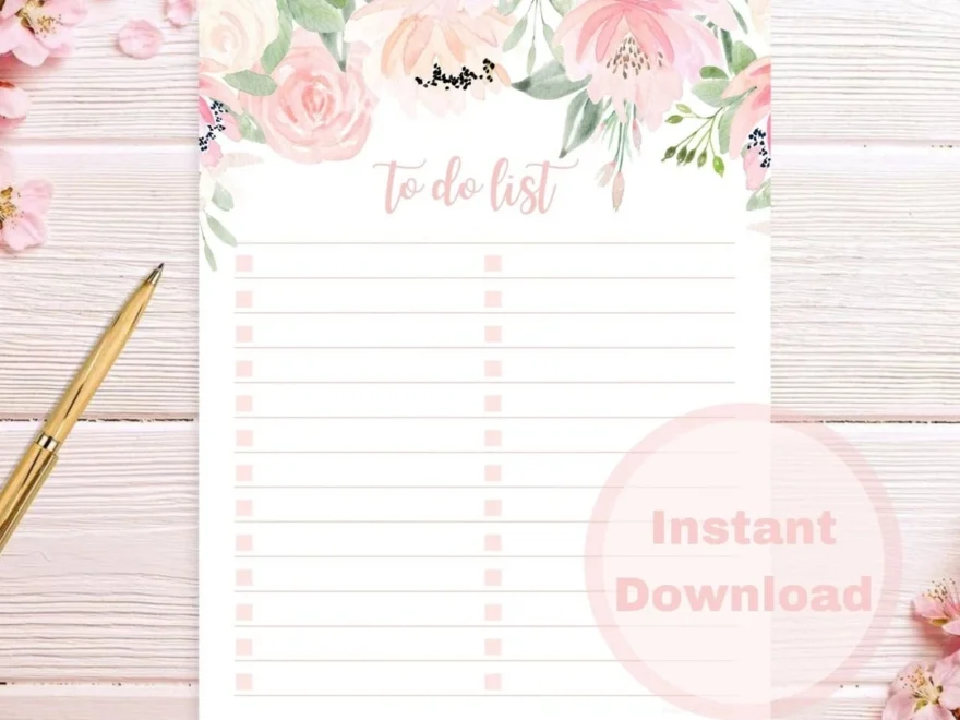 Printable To Do List Watercolor Floral Planner Insert Pink Flower Master List Business Home Letter Size PDF Instant Digital Download Etsy