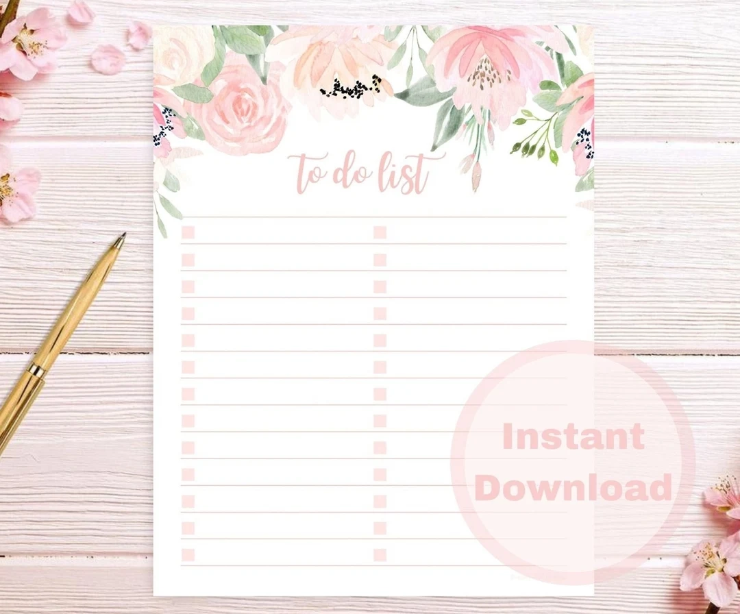 Printable To Do List Watercolor Floral Planner Insert Pink Flower Master List Business Home Letter Size PDF Instant Digital Download Etsy