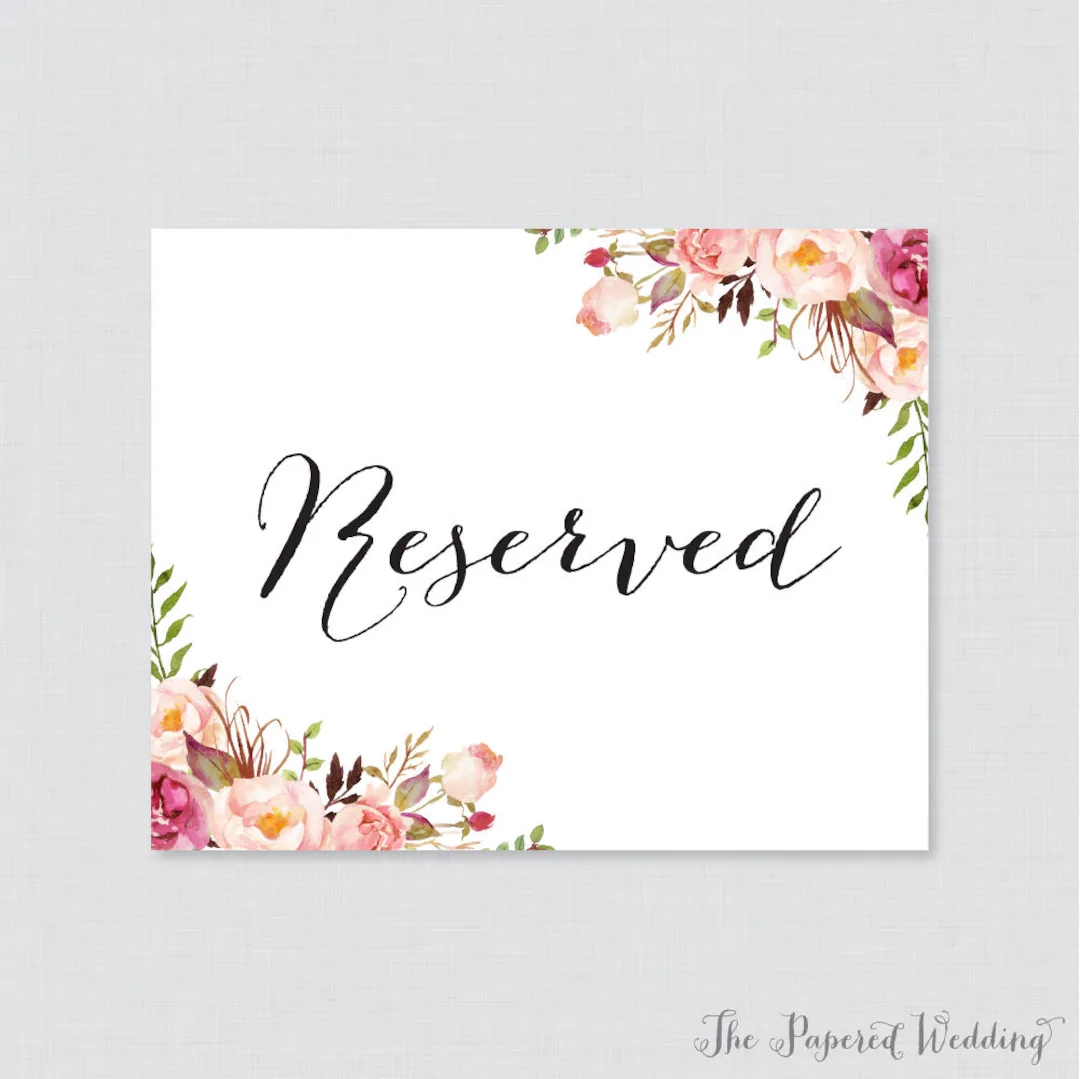 Printable Reserved Signs For Wedding