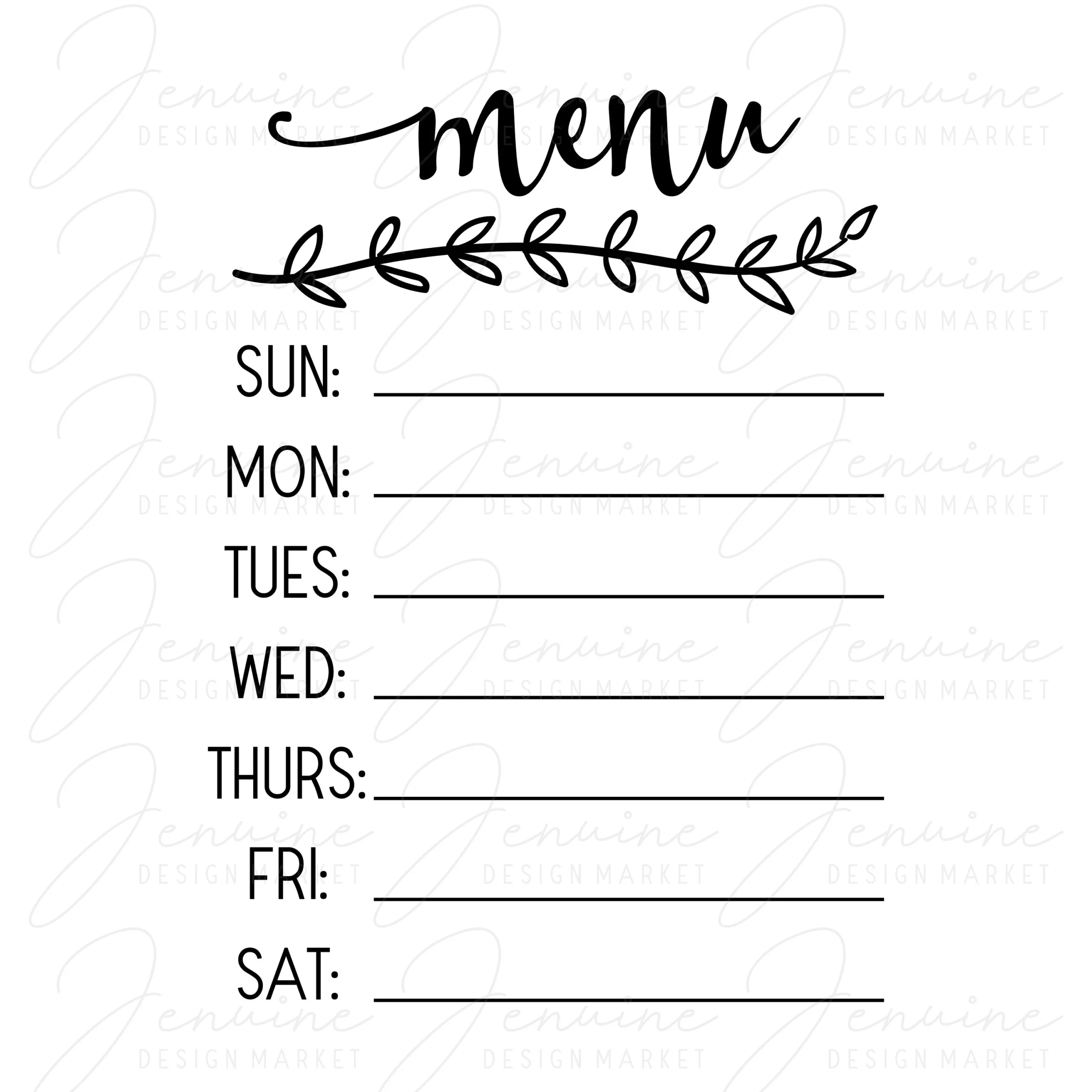 Printable Weekly Menu Sign