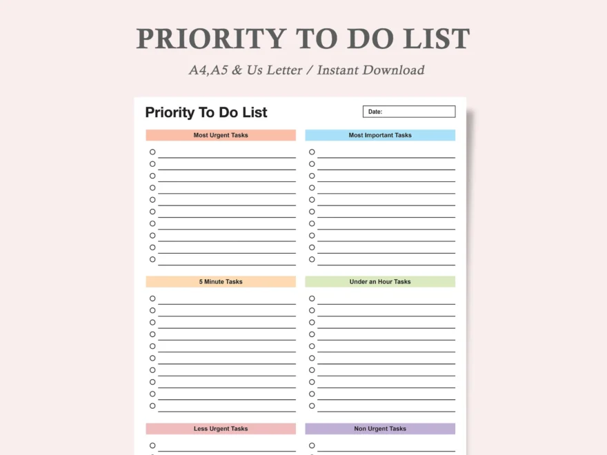 Priority List Template priority To Do List priority Task List work Priority List Template Etsy
