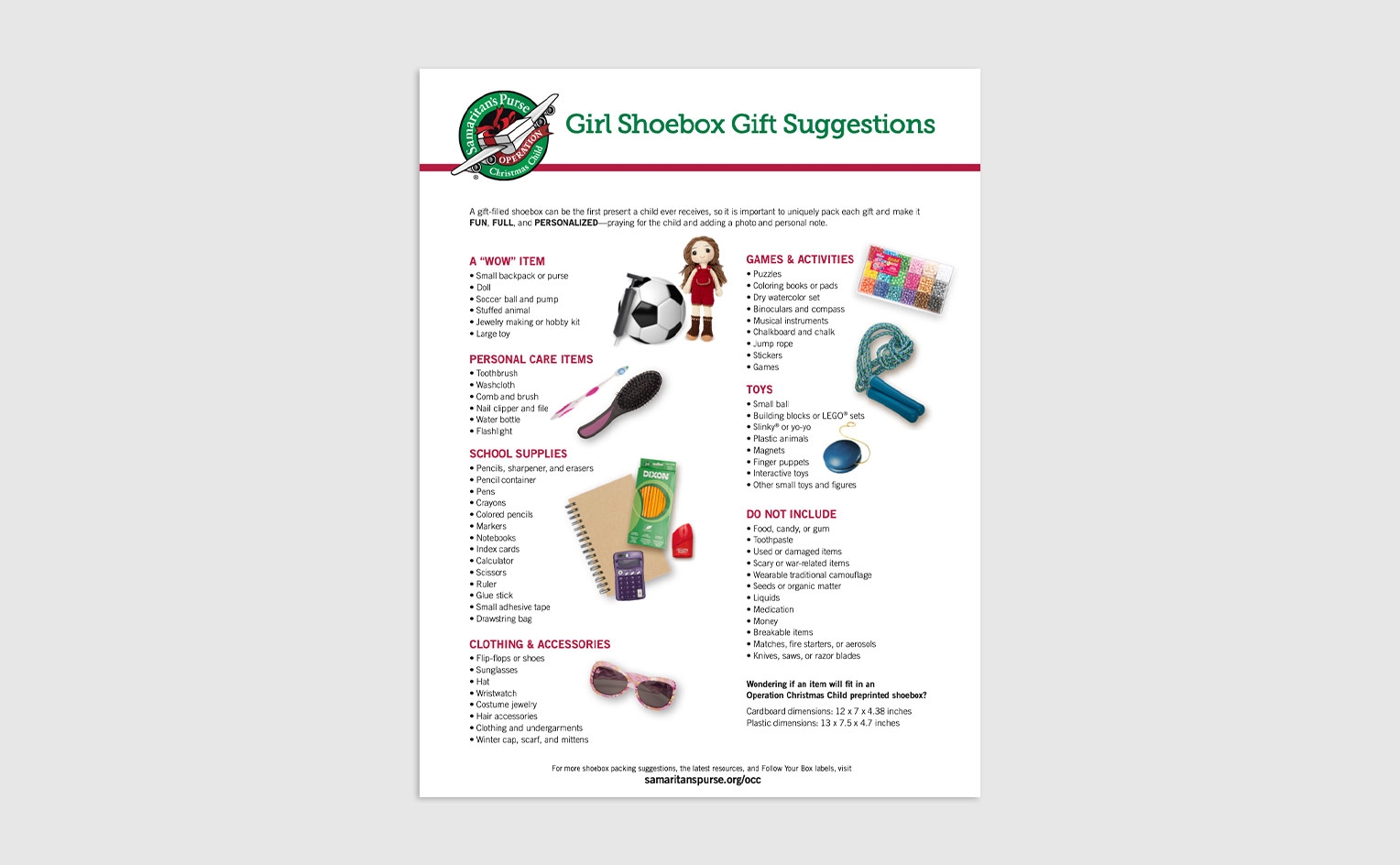 Free Printable Operation Christmas Child Sheets