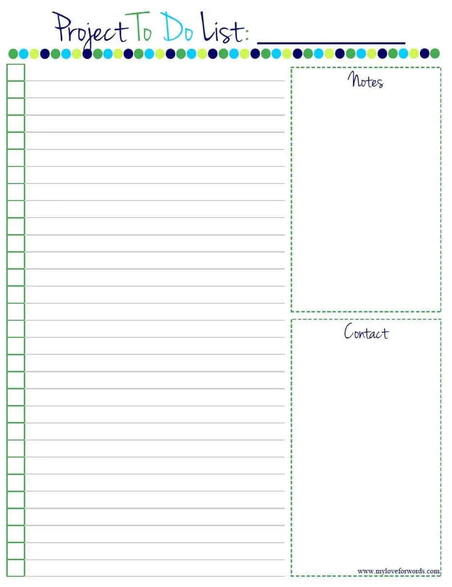 Project Task List Template Printable