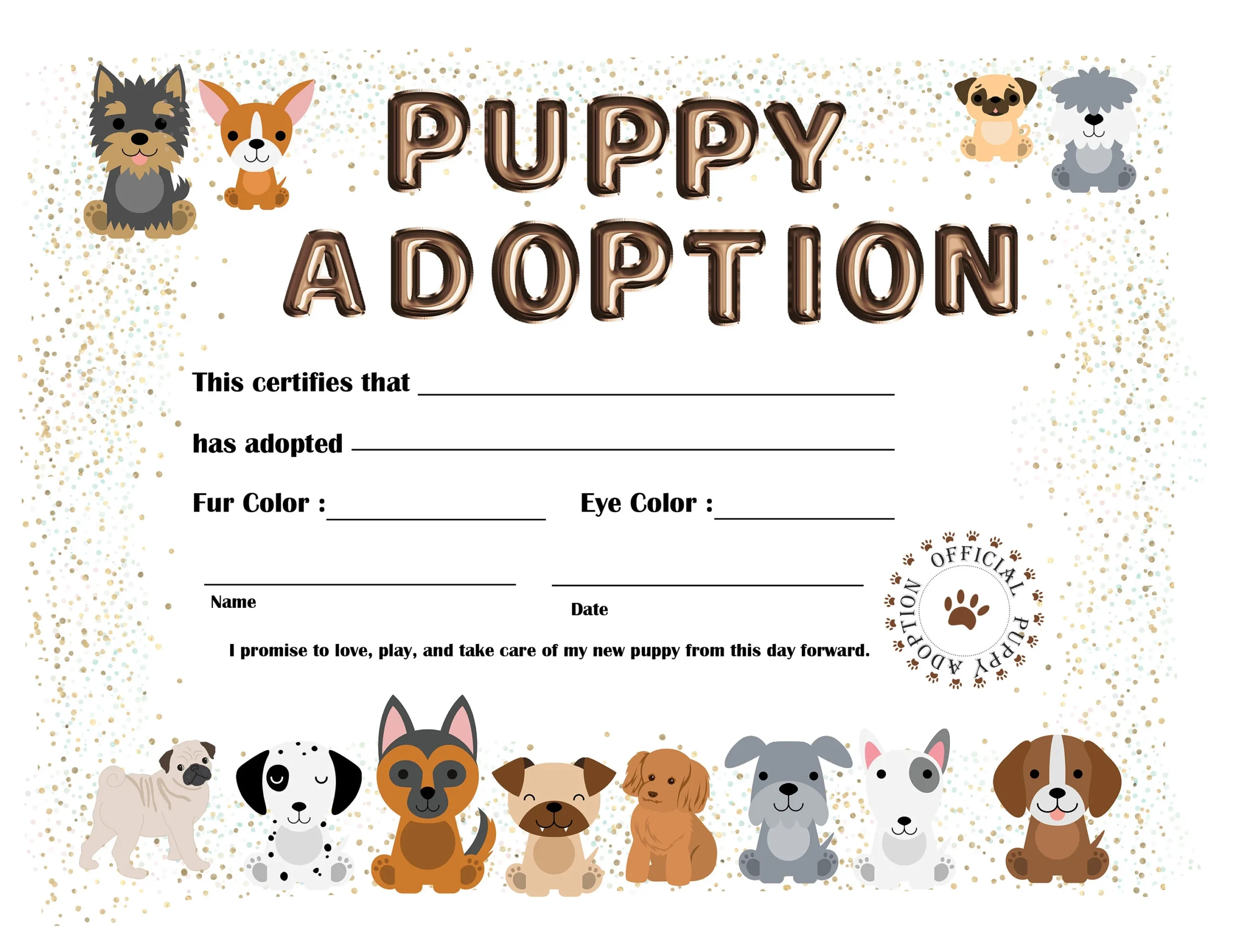 Printable Adoption Sheets For A Dog