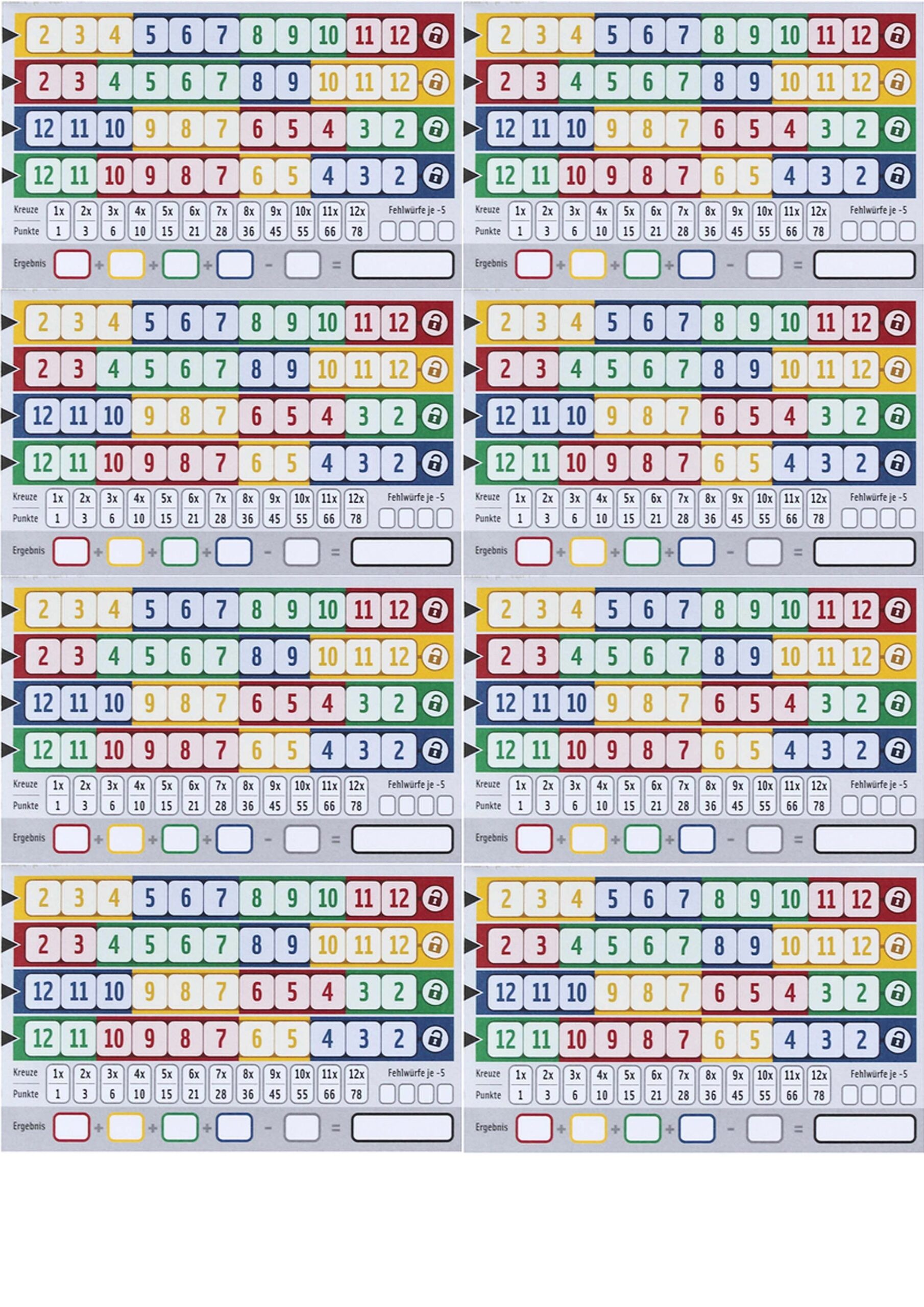 Qwixx Dice Game Sheet Printable