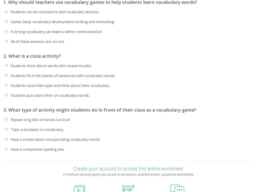 Quiz amp Worksheet Fun Middle School Vocabulary Games Study Worksheets Library